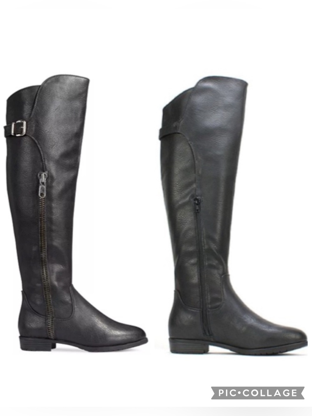 Rialto Comfort First Row Black Leather Over The Knee Boots With Buckle & Zippers